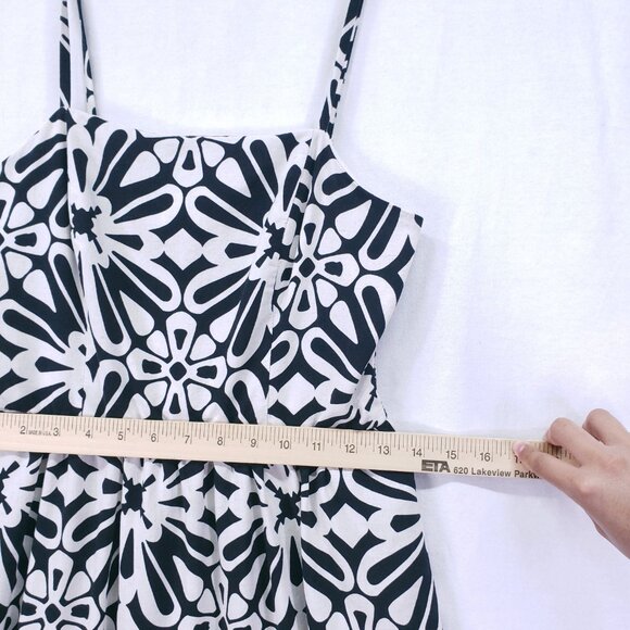 AUW Black White Floral Spaghetti Strap Maxi Dress Spanish Style Geometric L - Picture 7 of 15